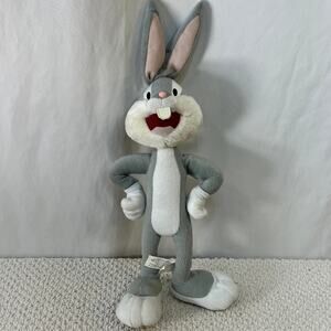 VTG Bugs Bunny Plush Stuffed Toy NAMCO Bendable Ears Vinyl Eyes Gray White